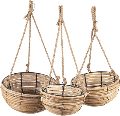 Clayre & Eef Plantenhanger Set van 3 Bruin Rotan