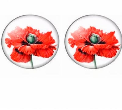 Clip oorbellen- klaproos- 2.5 cm- rood- zilverrand- geen gaatje- Charme Bijoux