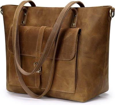 Vintage Leren Dames Tote Bag - Grote Schoudertas voor Werk en Vrije Tijd met Ruime Opbergruimte