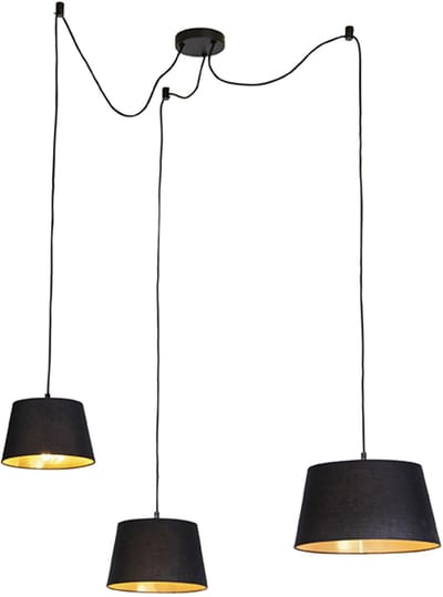QAZQA cava - Klassieke Hanglamp met kap - 3 lichts - L 850 mm - Zwart Goud - Woonkamer | Slaapkamer | Keuken