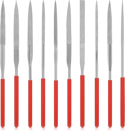 Diamantvijlen Set - Precisie Vijlen - Detail Slijpwerk - Siliconen Handvatten - 10 Stuks - Rood Zilver