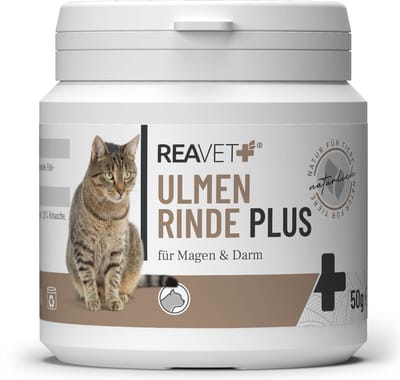 ReaVET - Iepenschors PLUS voor Katten - Ondersteunt de normale spijsvertering - Bevordert de natuurlijke afvoer van haarballen - 50g
