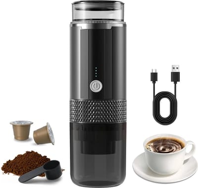 Draagbaar Koffiezetapparaat voor Onderweg - Draadloos voor in de Auto-Capsule Koffie - Gemalen Koffie - Cups - Oplaadbaar - Draagbare Koffiemachine - Zwart-24.5x7.5x7.5cm