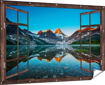 Gards Tuinposter Doorkijk Berg Assiniboine bij het Meer in Canada - 180x120 cm - Tuindoek - Tuindecoratie - Wanddecoratie buiten - Tuinschilderij