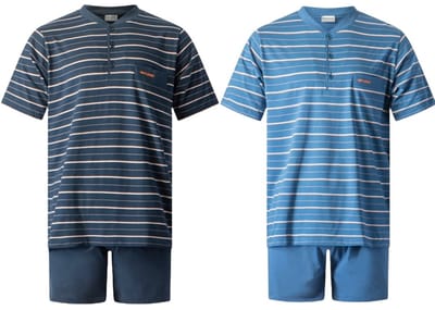 Gentlemen - 2 heren shortama's 114281/84 - zomer pyjama's - knoophals - donkerblauw en blauw - maat XXL