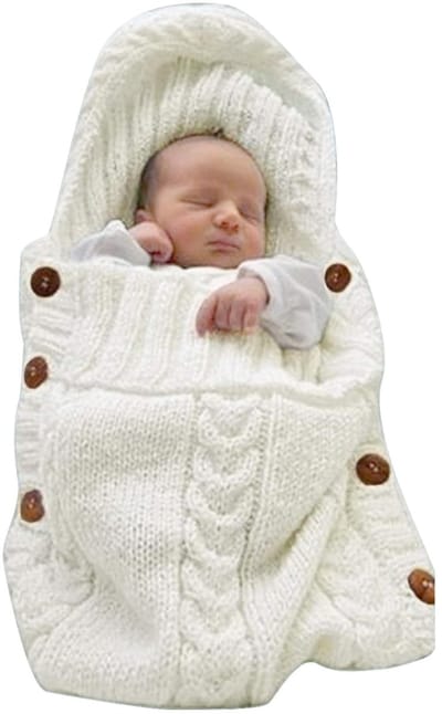 Inbakerdeken voor pasgeboren baby's, gebreide slaapzak, inbakerdoek voor in de kinderwagen (zwart en grijs) (0-6 maanden)