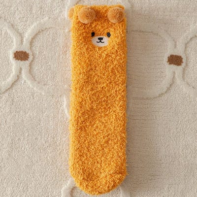 Vrouwen Winter Warme Fluffy Sokken Thuis Vloer Slaap Sokken Mode Kawaii Dier Dikke Fleece Fuzzy Sokken geel