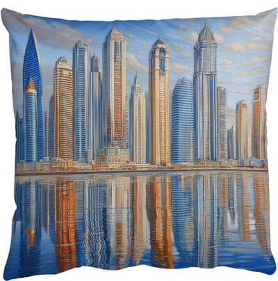 Sierkussens - Kussentjes Woonkamer - 50x50 cm - Skyline - Wolkenkrabbers - Water - Blauw