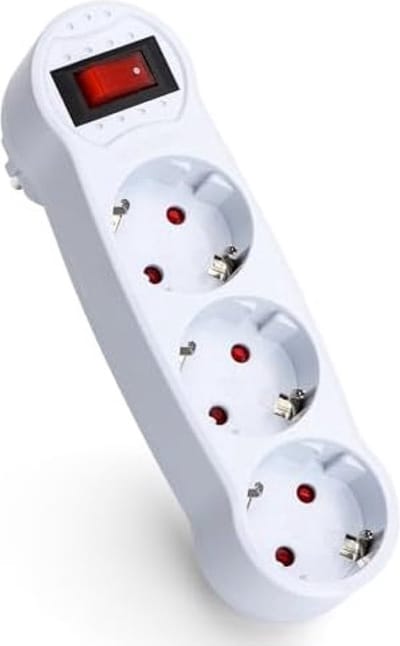 Europese Stekkeradapter met 3 Stopcontact en Schakelaar, 3-voudige stekkeradapter, Meervoudige Contactdoos, met Kinderbeveiliging, 16A, 250V, Wit