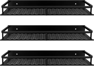 QUVIO Doucherek / Planchet - Set van 3 - Planchet badkamer - Badkamerplankje - Keukenrek - Kruidenrekje - Wandplank - Specerijenrek - Badkamerrekjes - 3-delig - Rechthoekig - Zwart - Aluminium - 11, x 40 x 4 cm