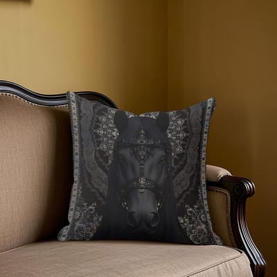 Zwart Paard Vierkante Jacquard Kussenhoes voor Bank Kantoor Taillekussenhoes Decoratieve Kussenhoes voor Thuis 40x40cm black
