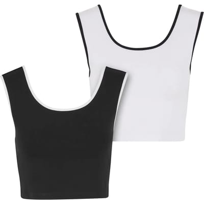 Urban Classics Contrast Crop Set van 2 Dames Top - zwart/wit - XS