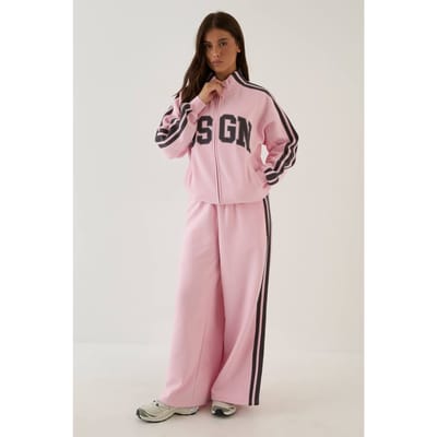 Dames Dsgn Studio Trainingspak Met Zijstreep En Col Met Ritssluiting Bomber | Lichtroze | Maat: XL
