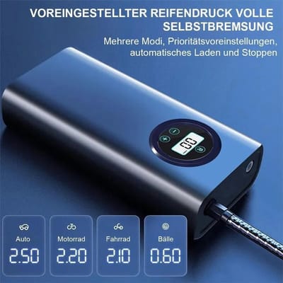 Autoluchtpomp - Bandenpomp - 150 PSI - Elektrische fietspomp - Draadloze luchtpomp - Digitaal display - Draagbaar - Geschikt voor auto's, motoren, fietsen en ballen - Zwart