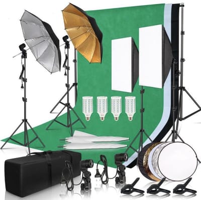 Happyment Fotostudio Set - Fotostudio met Softboxen - Achtergrond Systeem en Greenscreen - Reflector - Paraplu - Professionele Fotostudio - Draagbare Fotostudio - Productfotografie - Portret fotografie - Youtubers - Influencers