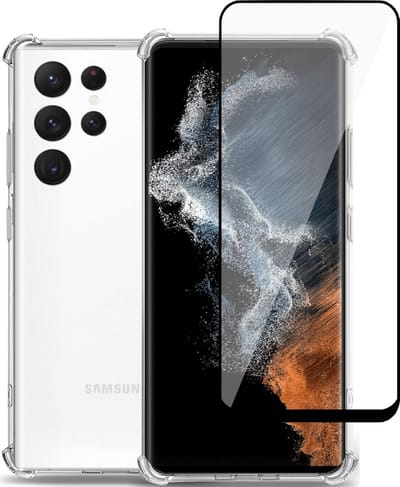 Geschikt voor Samsung S22 Ultra Hoesje + Screenprotector – Beschermglas Cover – Shock Proof Case – Transparant