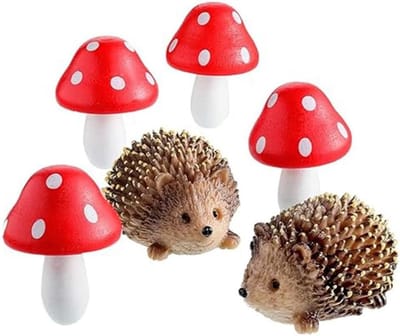 Miniatuur Tuindecoratie Set - Hars Egel Paddenstoel - Bonsai Landschap Creëren - Levendige Vormen Waterdicht - 2 Egels 4 Paddenstoelen