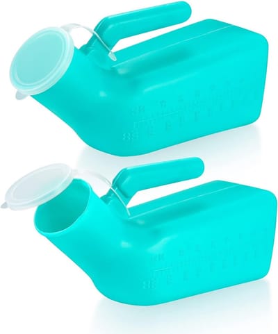 Ultiluxe® Urineflessen 2 stuks - Groen - 1000 ml - Draagbare opvang fles - Urine fles met handvat - 1 liter urinaal met dop - Bedfles voor volwassenen, senioren, kinderen - Urinoir voor mannen - Kunststof plasfles - Urinelfles met deksel