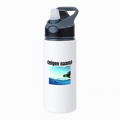 Hacebo® - schildpad in de zee met eigen naam waterfles met rietje zwart - Schildpad - schildpad liefhebbers - iemand die houdt van schildpadden - verjaardag - cadeau - kado - geschenk - water fles - 650ML
