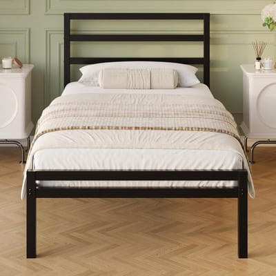 Dailygoods- Bedframe 90 x 200 cm - Metalen Constructie - Hoofdeinde/Voetenbord - Opbergruimte 26,2 cm - Eenvoudige Montage - Geluidsvrij - Bed