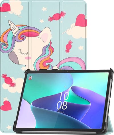 Hoes - Geschikt voor Lenovo Tab P11 Pro - Dun & Stevig - Trifold Bookcase - Hard Cover Case - Met Uitsparing Geschikt voor Lenovo Pen - Hardcover Book - Tablet Hoesje - Eenhoorn