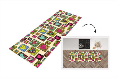 Keukenloper - Loper keuken - Bohemian - Hartjes - Doodle - Patronen - 150x50 cm - Keukenloper vinyl