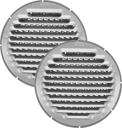 AMIG Ventilatierooster/muurrooster rond - 2x - voor 120mm buisaansluiting - aluminium - zilver - schoepenrooster - tegen vuil en insecten