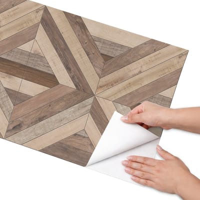 Coloray Meubel Wrap Folie - Bruin Meubelfolie - 50x100 cm - Plakfolie Meubels Houten puzzel - Decoratiefolie Zelfklevend - Geometrische Meubelfolie - Meubelfolie Zelfklevend - Badkamer decoratie - Texturen