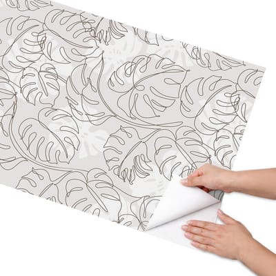Coloray Meubel Wrap Folie - Beige Meubelfolie - 65x130 cm - Wrapfolie Keuken Monstera-bladeren - Decoratiefolie - Lijntekening Meubelfolie - Meubel Wrap Folie - Woonkamer decoratie - Planten