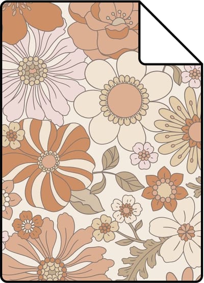 Proefstaal ESTAhome behang retro bloemen terracotta en lichtbeige - 26.5 x 21 cm - 131247-S