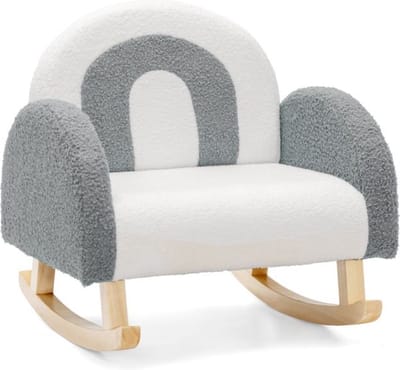 Trendmix Schommelstoel Kind – Kinderfauteuil Teddy – Zachte Kinderschommelstoel 3-5 Jaar – Houten Onderstel – Grijs