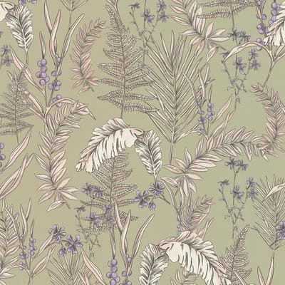 Bloemen behang Profhome 394343-GU vliesbehang hardvinyl warmdruk in reliëf licht gestructureerd met bloemmotief mat grijs crèmewit paars violet 5,33 m2