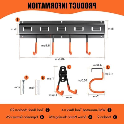 Tu gereedschap organizer voor aan de muur - 4-delige set met haken voor bezems en moppen, ideaal voor garage en opslag