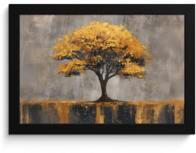 Poster in lijst - Fotolijst 30x20 cm - Posters - Boom - Bladeren - Goud - Abstract - Posterlijst zwart - Decoratie - Wanddecoratie woonkamer - Muurdecoratie slaapkamer