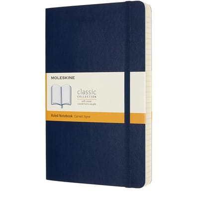 Moleskine Classic Uitbreidbaar Notitieboek Groot Formaat x Saffier QP616EXPB20 (400 pagina's), Paperback, Gelinieerd, (13cm 21cm), Blauw, white