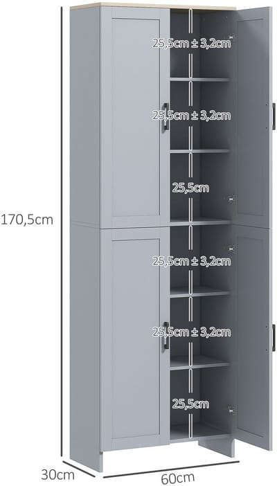 HOMCOM-Keukenkast-Panneau de particules-60x30x170.5cm-Gris