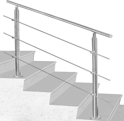 Trapleuning Roestvrij Stalen In Hoek Verstelbaar Trapleuningen met Kogelring en 2 Palen Indoor bar Railing Set voor Trap Balkon Terras Borstwering (100cm 3 Dwarsbalken)