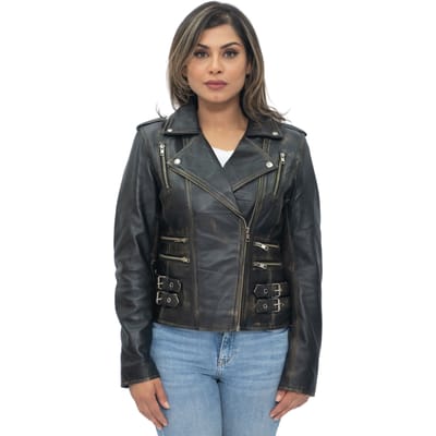 Dames leren vintage Brando Bikerjack-Orlando
