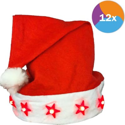 Fjesta© Kerstmuts Met Lampjes - Volwassenen - Kerstaccessoires - Rood - 12 stuks