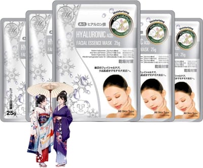Mitomo - Gezichtsmasker Hyaluronzuur - Organic Cotton Face Mask Skincare Anti Aging - 5 x 26g