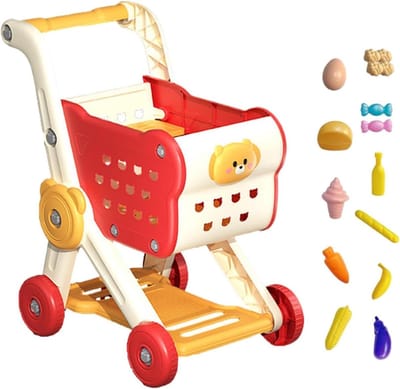 Kinder winkelwagen - Speelgoed boodschappentas - Rollenspel spelen - Realistisch ontwerp - 59.5 x 28.3 cm - Rood