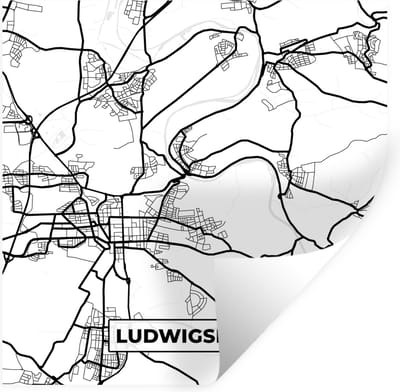 Muurstickers - Sticker Folie - Stadskaart - Ludwigsburg - Kaart - Plattegrond - 100x100 cm - Plakfolie - Muurstickers Kinderkamer - Zelfklevend Behang XXL - Zelfklevend behangpapier - Stickerfolie