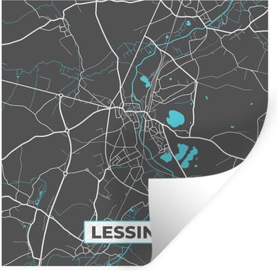 Muurstickers - Sticker Folie - Stadskaart – Grijs - Kaart – Lessines – België – Plattegrond - 100x100 cm - Plakfolie - Muurstickers Kinderkamer - Zelfklevend Behang XXL - Zelfklevend behangpapier - Stickerfolie