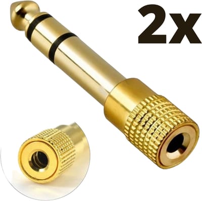 Audio Plug gold 2 STUKS - 6.35mm Jack (m) - 3.5mm Jack (v) Stereo AUX Audio Aux Adapter - Verloopstekker - 6.35 mm naar 3.5 mm - Mini jack naar jack - Verloopplug – Jackplug - Koppelstuk - Audio plug - metaal / verguld - Goud2