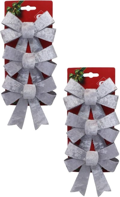 Gerimport Kerst ornamenten strikken - 6x st - zilver - 10 x 13 cm - kerstboomstrikjes