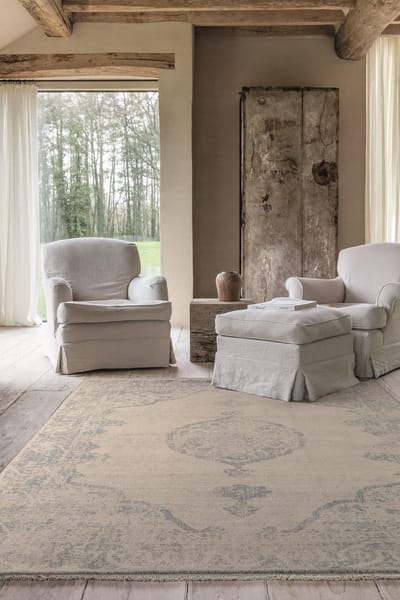 OSTA Djobie – Vloerkleed – Tapijt – geweven – wol – eco – duurzaam - modern - landelijk - Beige/Blauw – 200x295