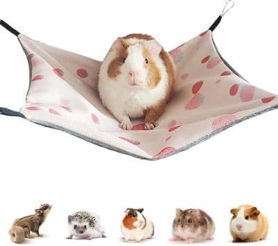 Hangmat voor Cavia's van IJszijde 34 x 34 cm - Verstelbaar Speelgoed voor Cavia's, Konijnen en Hamsters met Dubbelzijdig Ontwerp in Roze
