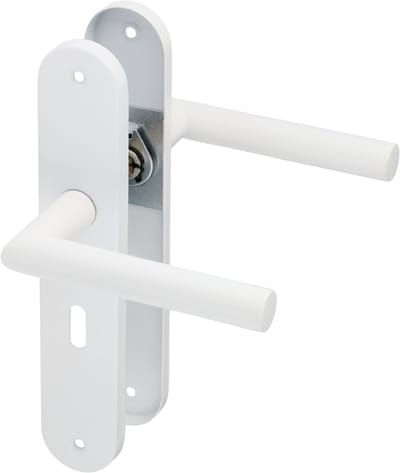 Ostiumhome® Lucano - Deurbeslag - Deurklink op Rond Schild - Met Sleutelgat - PC 56mm - Wit - Complete Set
