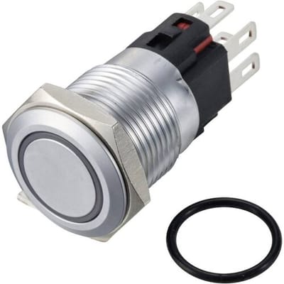 TRU COMPONENTS TC-12647516 Druktoets 250 V/AC 3 A 1x uit/(aan) IP65 RGB Moment Messing (verchroomd) 1 stuk(s)