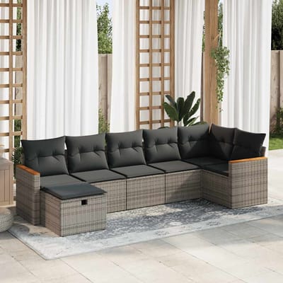 vidaXL - 7-delige - Loungeset - met - kussens - poly - rattan - grijs